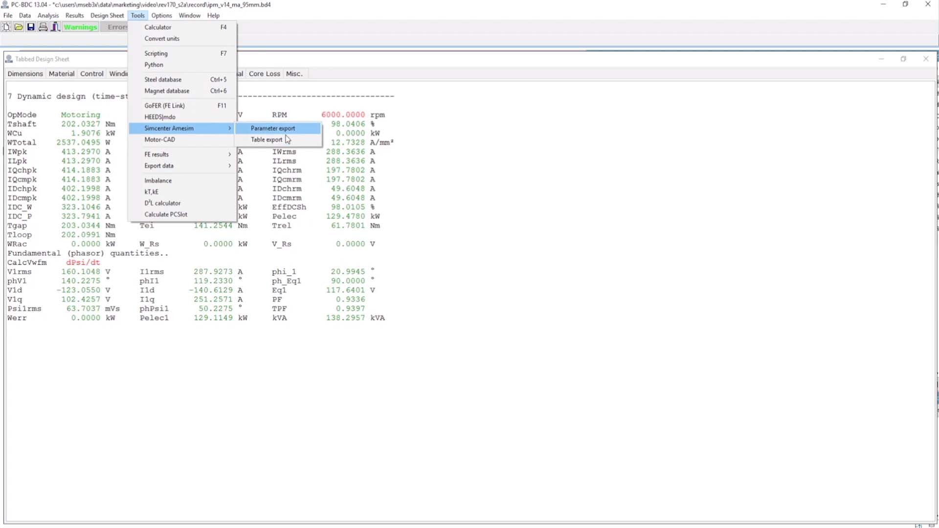 Exporting parameters from Simcenter SPEED to Amesim