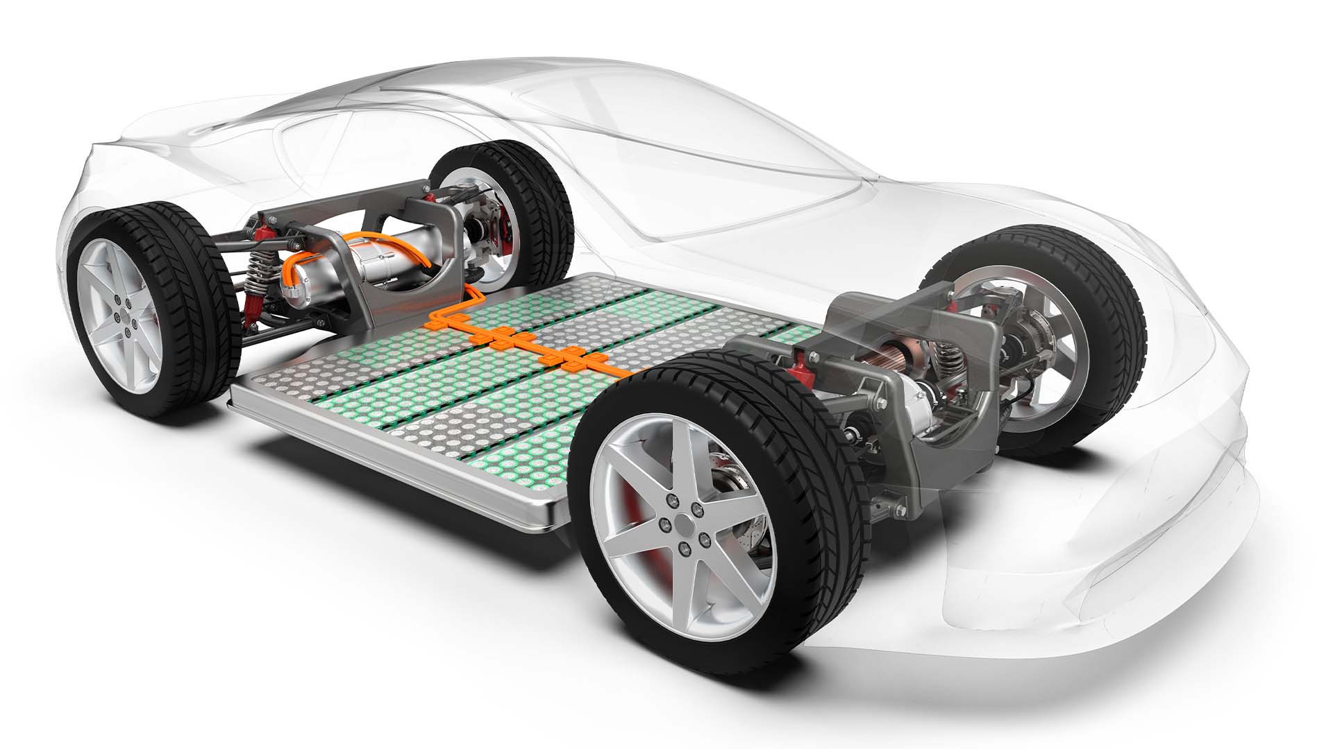 Rendering of an electric car powertrain