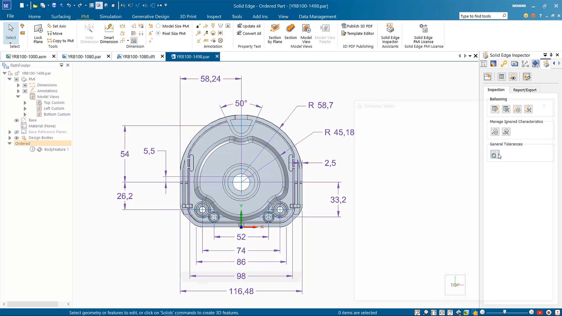 Siemens Solid Edge 2023 Inspector view