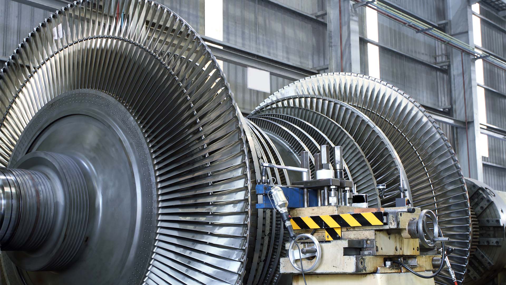 A gas turbine being serviced