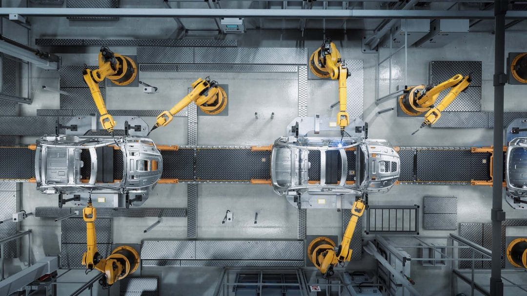 An automated factory with robots