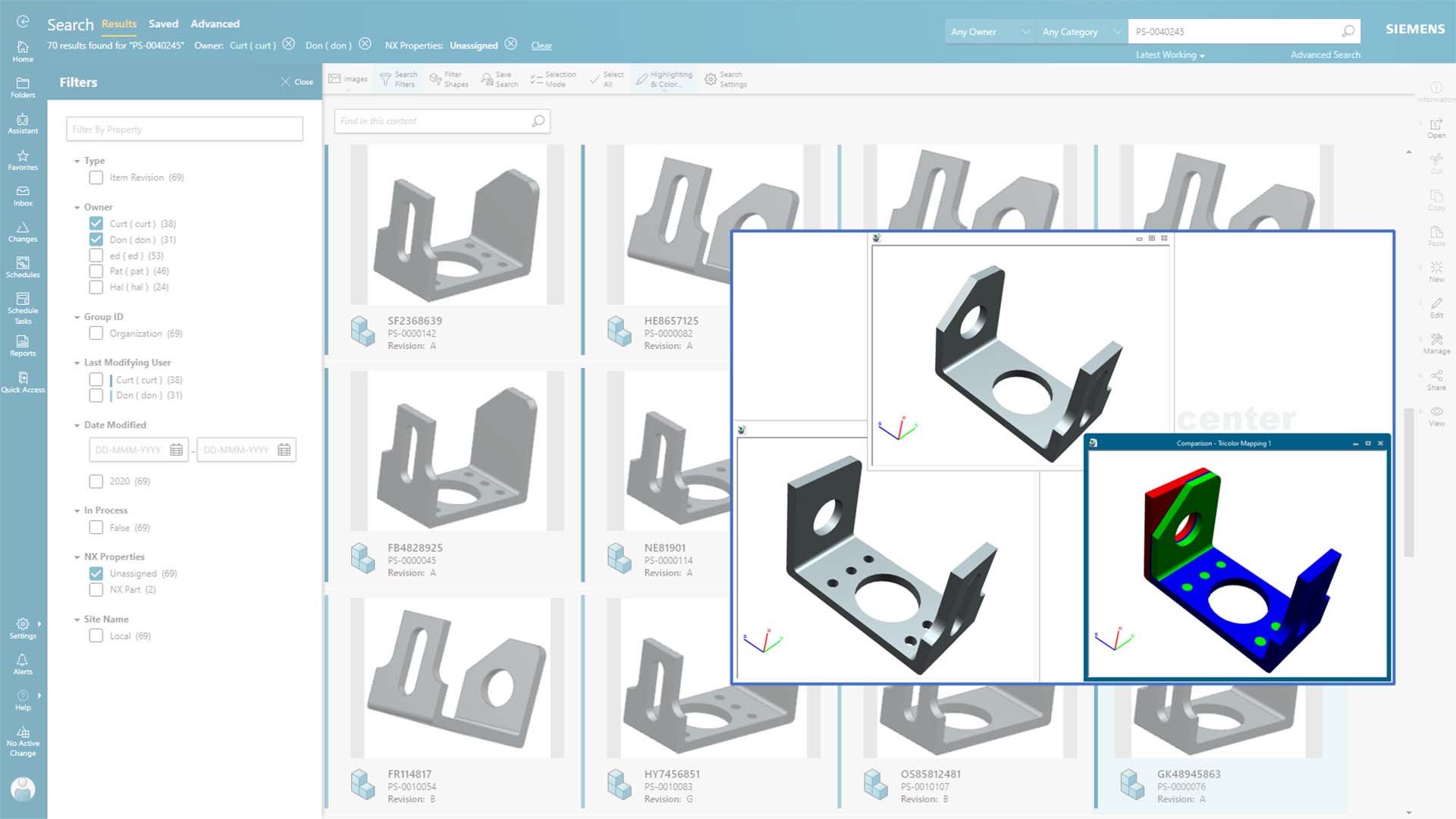 Search results in Siemens Teamcenter