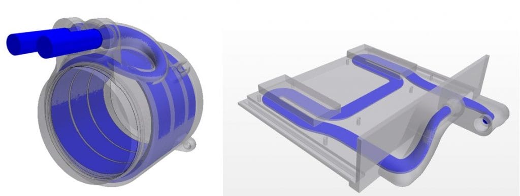 Simulation domain for the cooling jacket and the cold plate