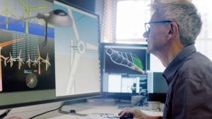 Engineer working on a wind turbine design