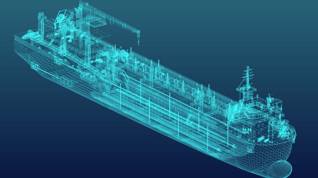 Wireframe of a cargo ship