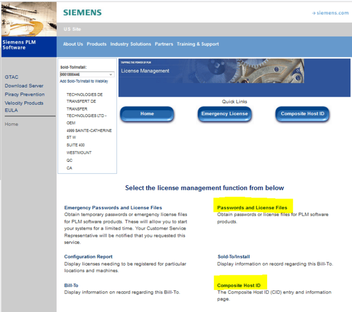 Siemens CID registration webpage
